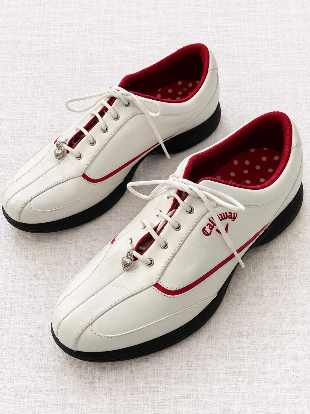 Vintage Callaway Women's White & Red Leather Golf Shoes Polka Dot Size 8.5